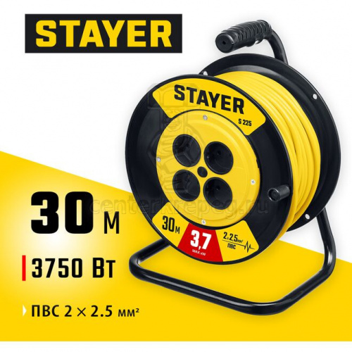 Удлинитель на катушке 4гн. 30м (ПВС2х2,5мм2) силовой STAYER S-225 (55070-30) фото в магазине