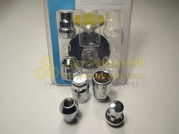 К-т гаек секрет. М12*1,25 (38, конус, хром., вращ.гол.) (к-т 4 шт+2 ключа) фото в магазине