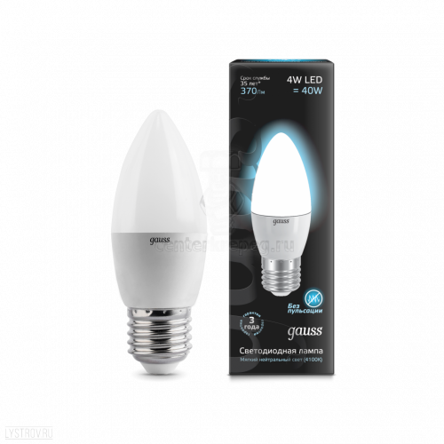 Лампа светодиод. свеча 4Вт 40Вт 4100k Е27 LED Candle Gauss EB103102204 LED-G-C37-4-27-4100 фото в магазине