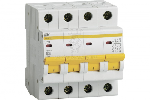 Авт. выкл ВА47-29 4р 50А 4,5кА х-ка С ИЭК (3/36) MVA20-4-050-C фото в магазине