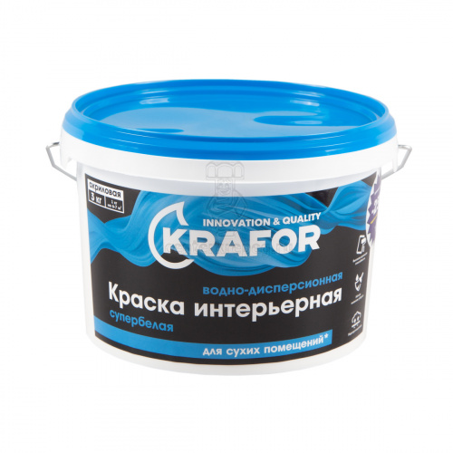 Краска В/Д интер. супебелая матовая 3 кг "KRAFOR" 26959 фото в магазине