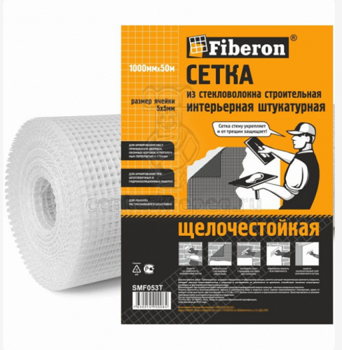 Сетка стеклотканевая штукатурная 1х50 м ячейка 5х5 мм 55гр./кв.м. SPA040N Fiberon 22490 фото в магазине